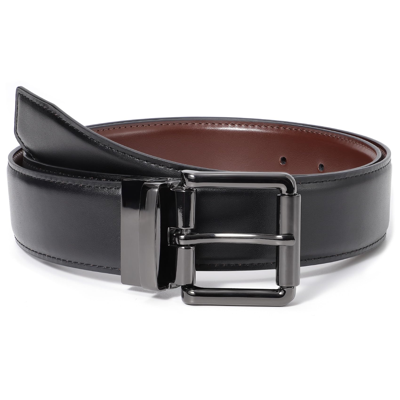 Mens Reversible Leather Belt Work Casual Belt Two-in-One Belt With Rotated Buckle Double Sided Men Dress Belt