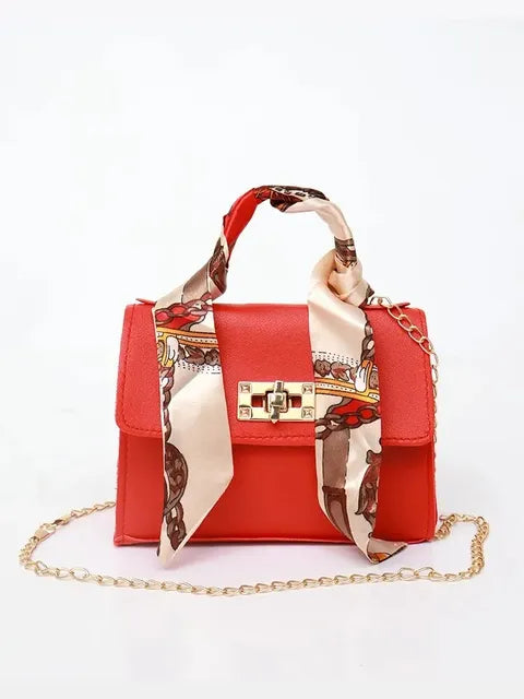 Women’s Simple Solid Color Handbag with Silk Scarf