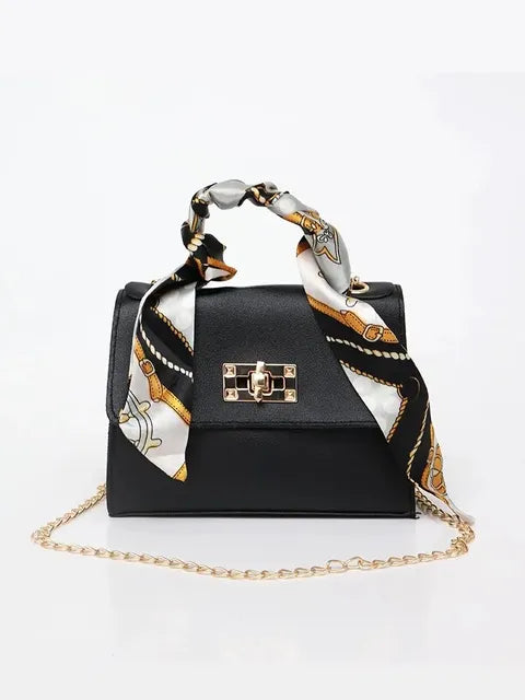 Women’s Simple Solid Color Handbag with Silk Scarf