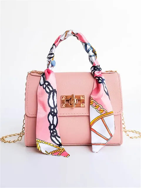 Women’s Simple Solid Color Handbag with Silk Scarf