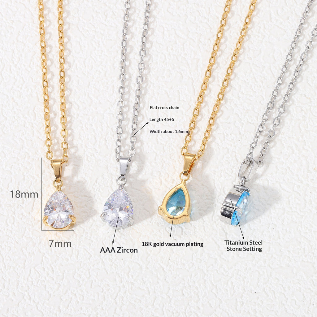 3A Water Drop Zircon Small Pendant Solitaire Pear-Shaped Zircon Womens Clavicle Chain