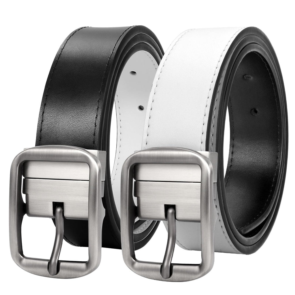 Mens Reversible Leather Belt Reversible Belt for Men Dress Belt Men Leather Belt One Belt 2 Sides Light Buckle/Black White