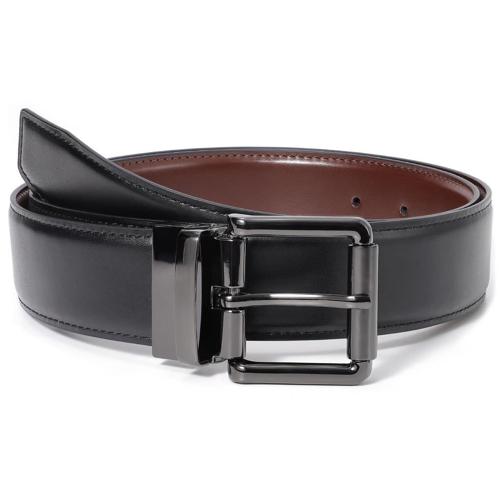 Mens Reversible Leather Belt Work Casual Belt Two-in-One Belt With Rotated Buckle Double Sided Men Dress Belt