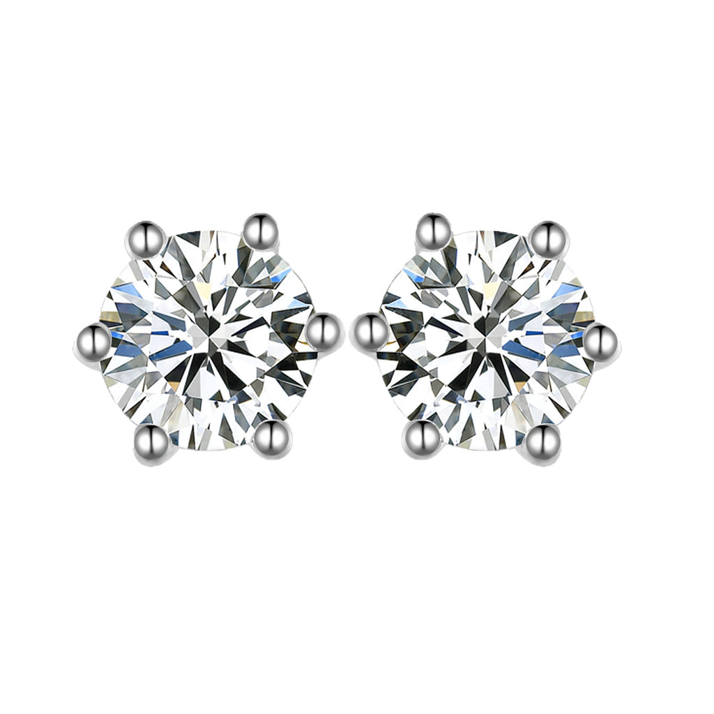 S925 Silver Six-Prong Moissanite Earrings Minimalist Design For Women