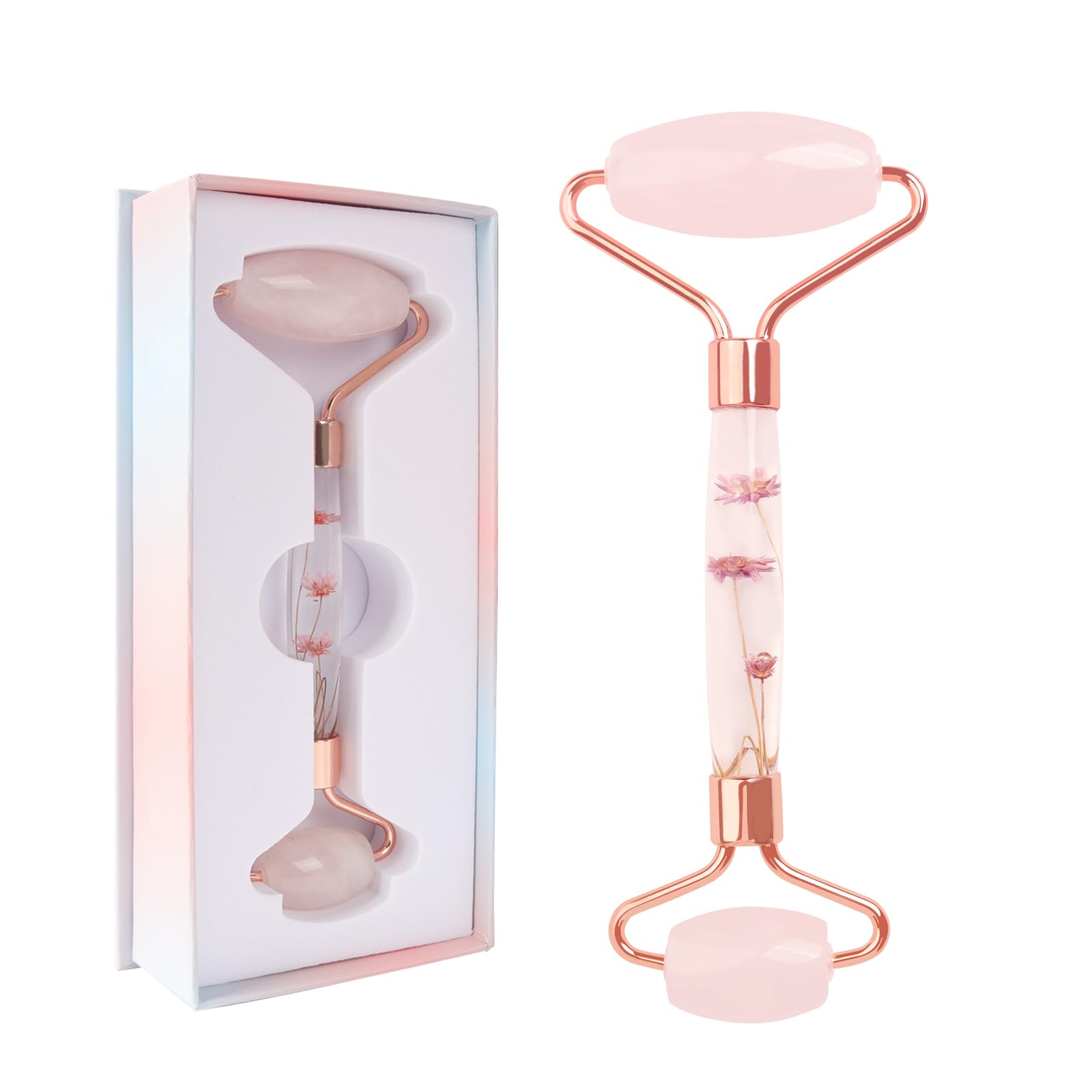 Jade Roller for Face Roller Redness Reducing Skin Care Tools Natural Pink Facial Roller Guasha Face Tool Massager for Face Eyes Neck Relieve Fine Lines and Wrinkles - Rose Quartz
