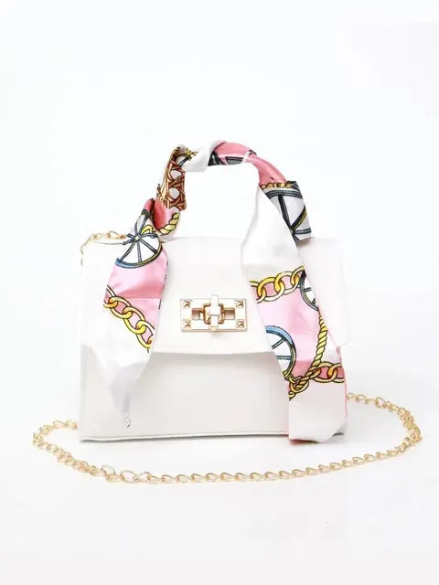 Women’s Simple Solid Color Handbag with Silk Scarf