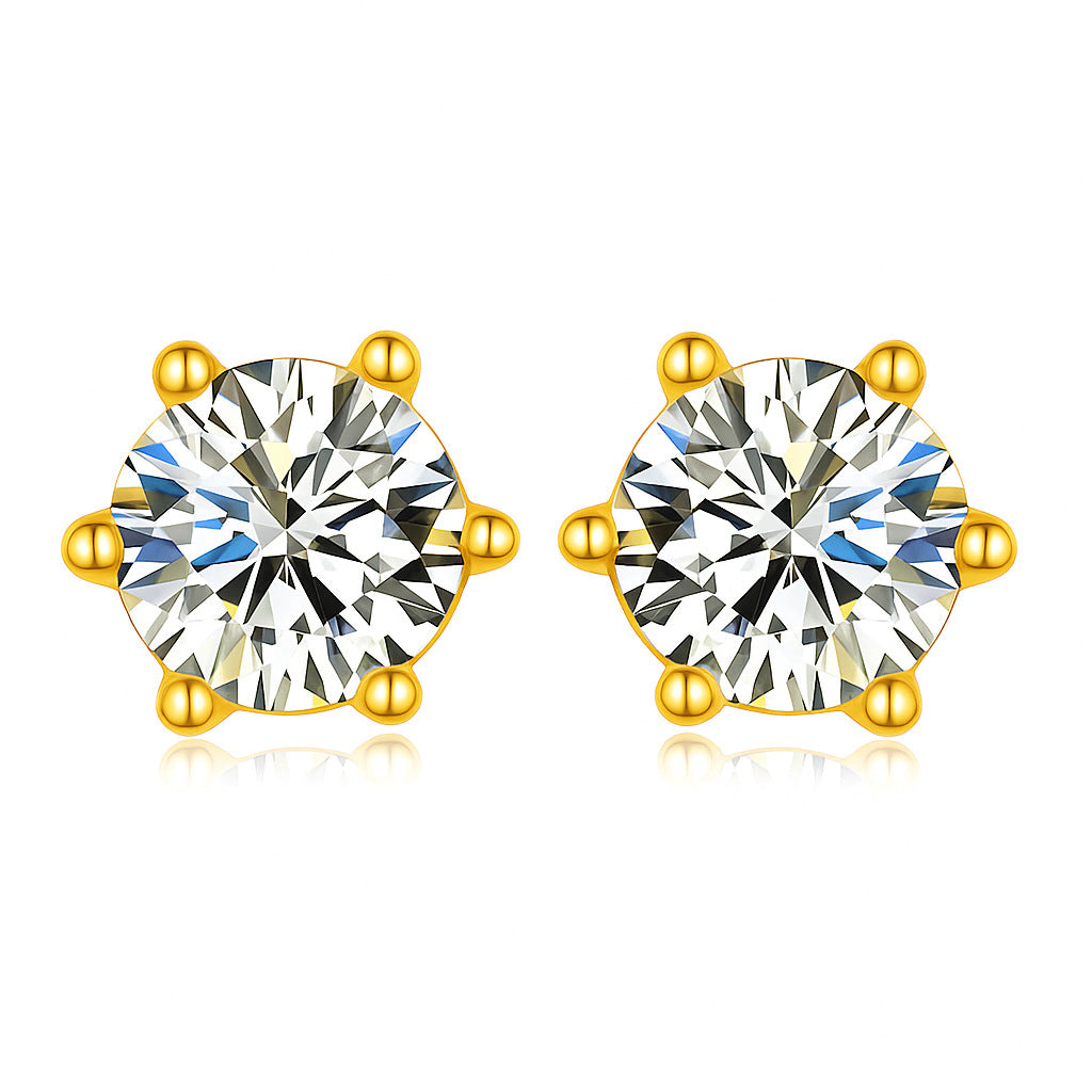 S925 Silver Six-Prong Moissanite Earrings Minimalist Design For Women