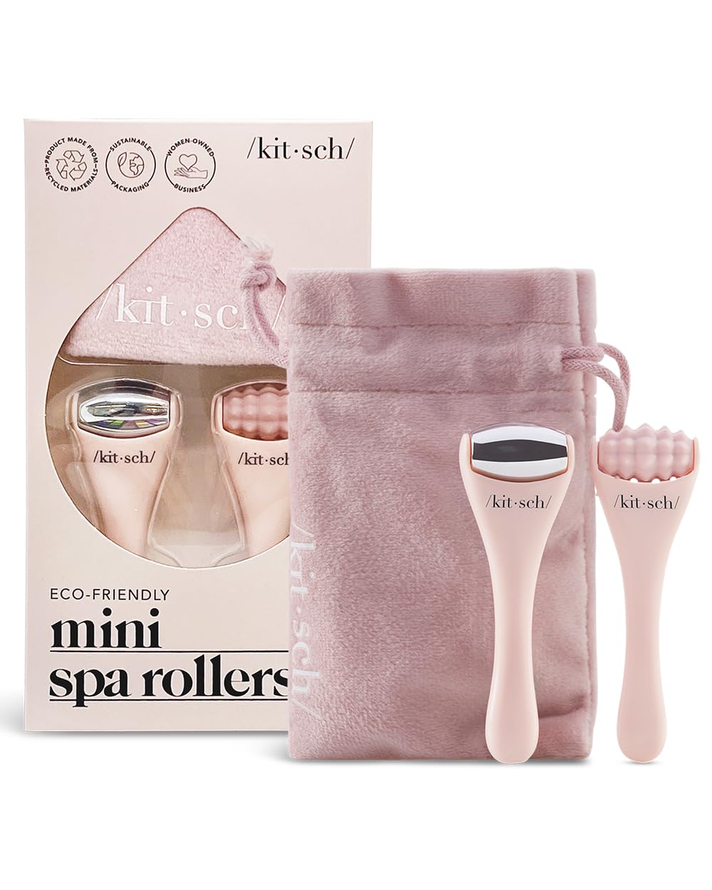 Mini Facial Roller and Ice Face Roller Skin Care Tool Set - Ice Face Massager for Puffy Eyes Cold Therapy Self Care Gift Includes Pouch