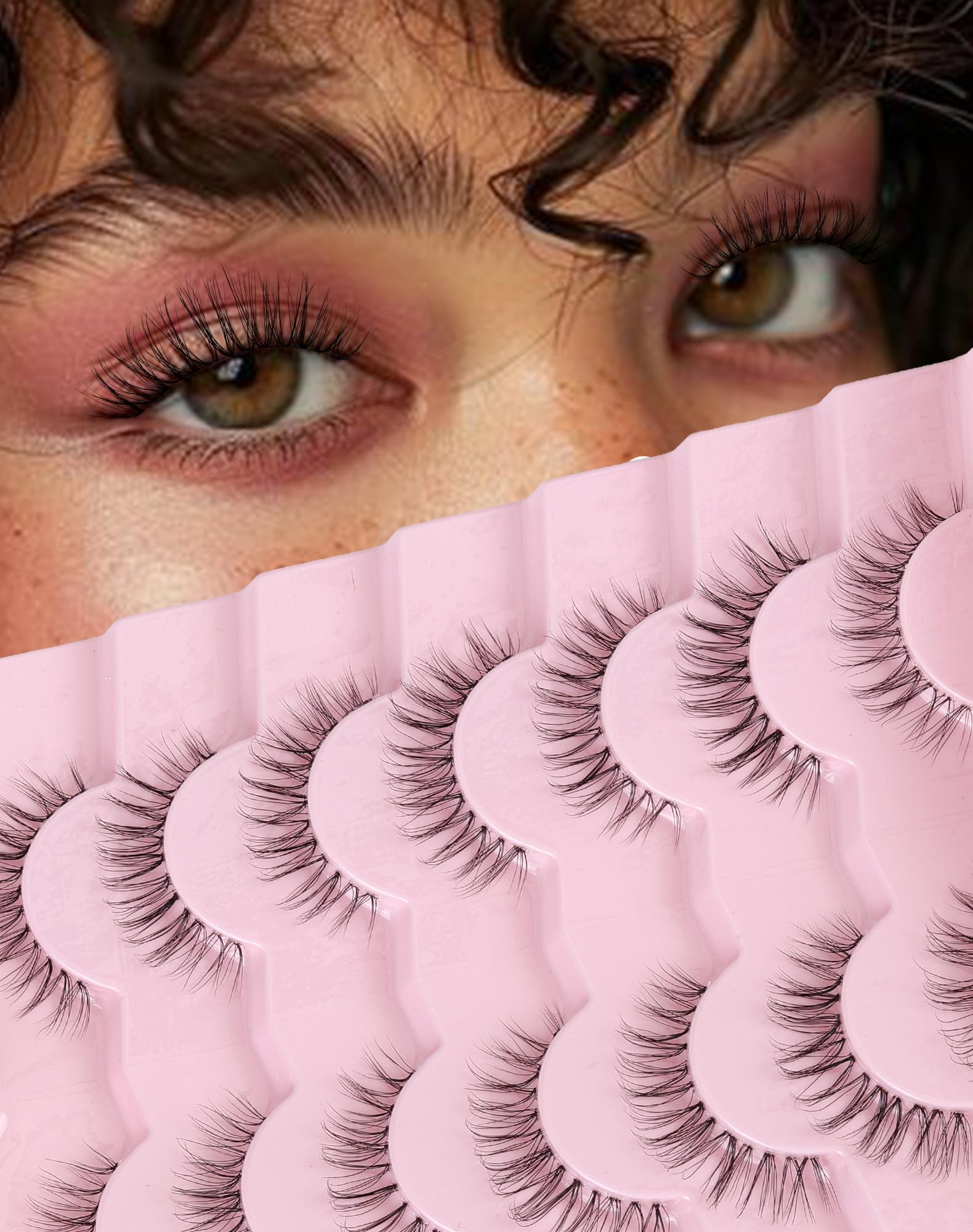 Mink Lashes Wispy False Eyelashes Short Fake Lashes Soft C Curl Eye Lashes Pack Natural Eyelashes Mink Eyelashes Fluffy Strip Lashes 7 Pairs