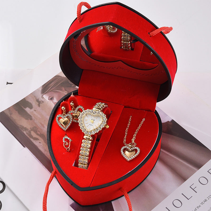 Heart-Shaped Watch Set in a Heart-Shaped Gift Box