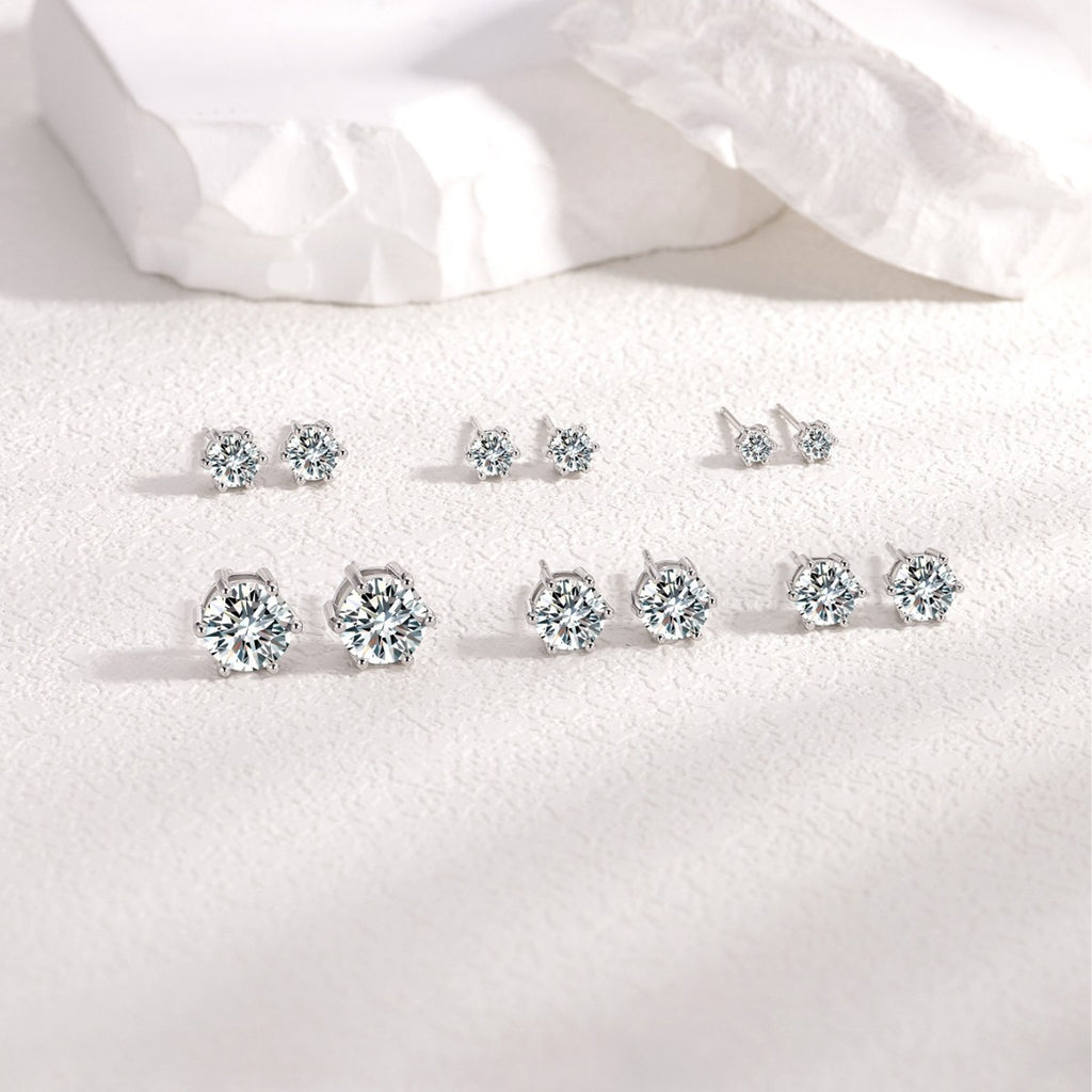 S925 Silver Six-Prong Moissanite Earrings Minimalist Design For Women
