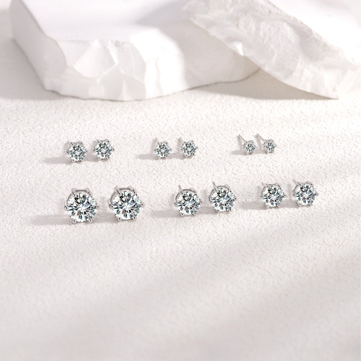 S925 Silver Six-Prong Moissanite Earrings Minimalist Design For Women