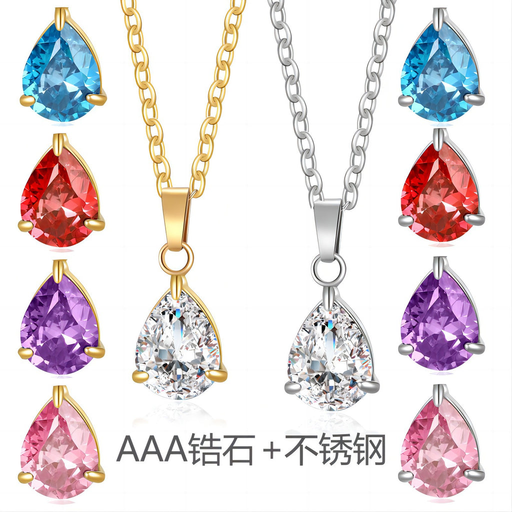 3A Water Drop Zircon Small Pendant Solitaire Pear-Shaped Zircon Womens Clavicle Chain