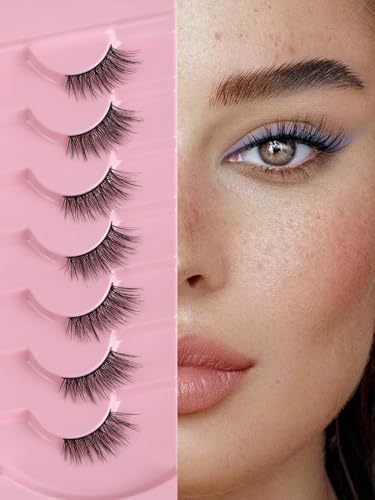 Half Eyelashes Natural Look False Eyelashes Half Lashes Cat Eye 14mm Wispy Eyelashes with Thin Band 3D Volume False Lashes Soft Strip Lashes Pack C Curl Natural Eyelashes Fake Lashes 7 Pair EVENTILL