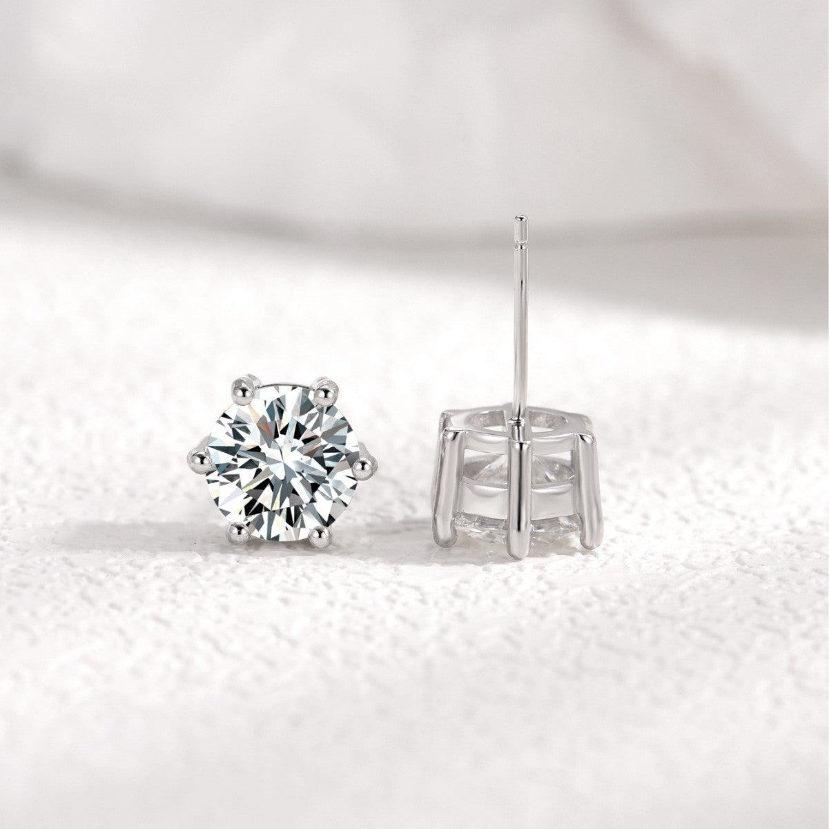 S925 Silver Six-Prong Moissanite Earrings Minimalist Design For Women