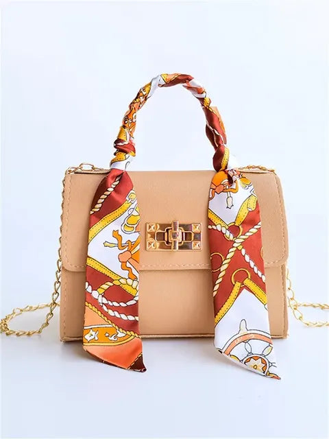 Women’s Simple Solid Color Handbag with Silk Scarf